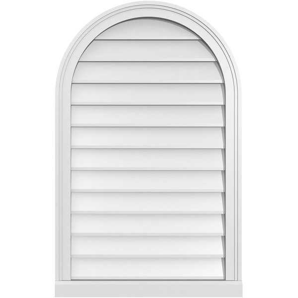 Ekena Millwork Round Top Surface Mount PVC Gable Vent w/ 2"W x 2"P Brickmould Sill Frame, 24"W x 38"H - GVPRT24X3803SN