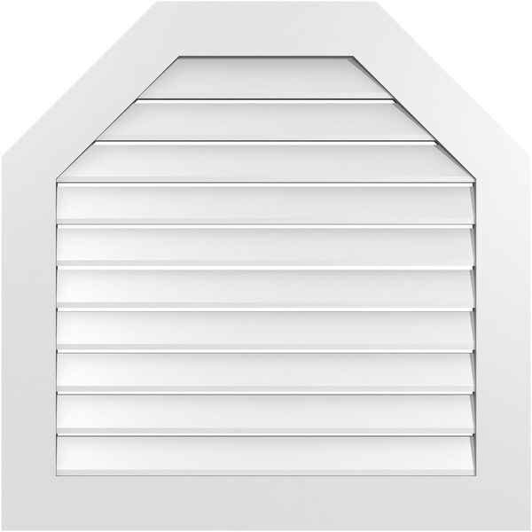 Ekena Millwork Octagonal Top Surface Mount PVC Gable Vent: Functional, w/ 3-1/2"W x 1"P Standard Frame, 34"W x 34"H - GVPOT34X3401SF