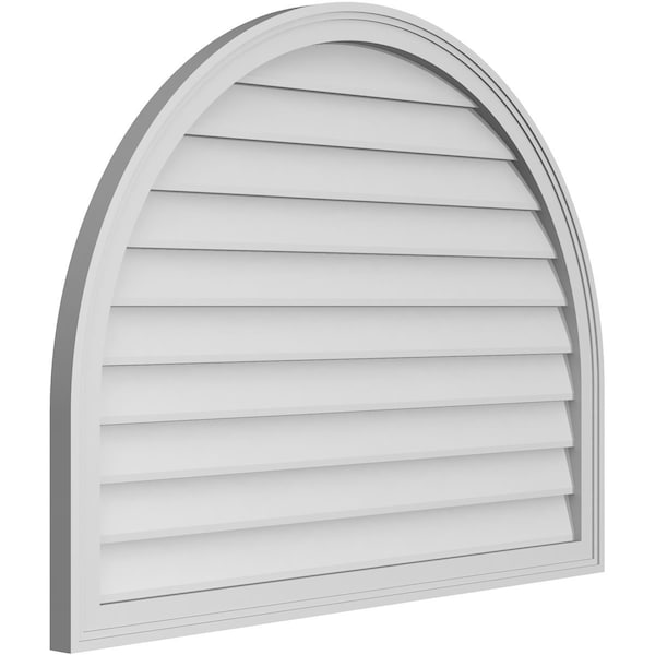 Ekena Millwork Round Top Surface Mount PVC Gable Vent w/ 2"W x 1-1/2"P Brickmould Frame, 42"W x 32"H - GVPRT42X3202SN