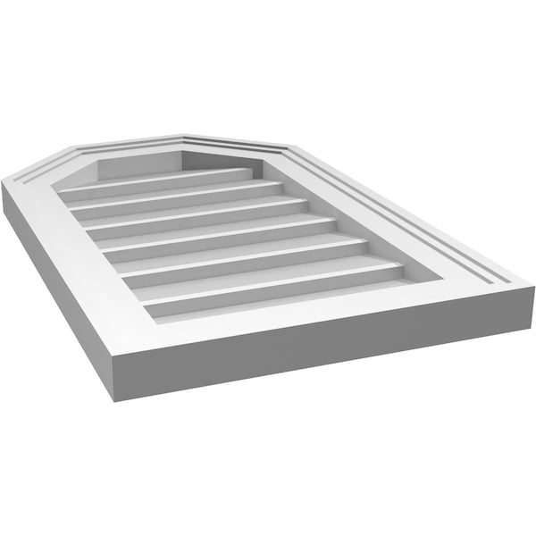 Ekena Millwork Octagonal Top Surface Mount PVC Gable Vent w/ 2"W x 1-1/2"P Brickmould Frame, 14"W x 22"H - GVPOT14X2202SN