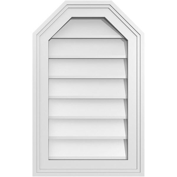 Ekena Millwork Octagonal Top Surface Mount PVC Gable Vent w/ 2"W x 1-1/2"P Brickmould Frame, 14"W x 22"H - GVPOT14X2202SN