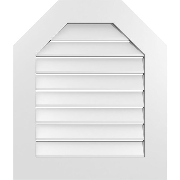 Ekena Millwork Octagonal Top Surface Mount PVC Gable Vent: Functional, w/ 3-1/2"W x 1"P Standard Frame, 24"W x 28"H - GVPOT24X2801SF