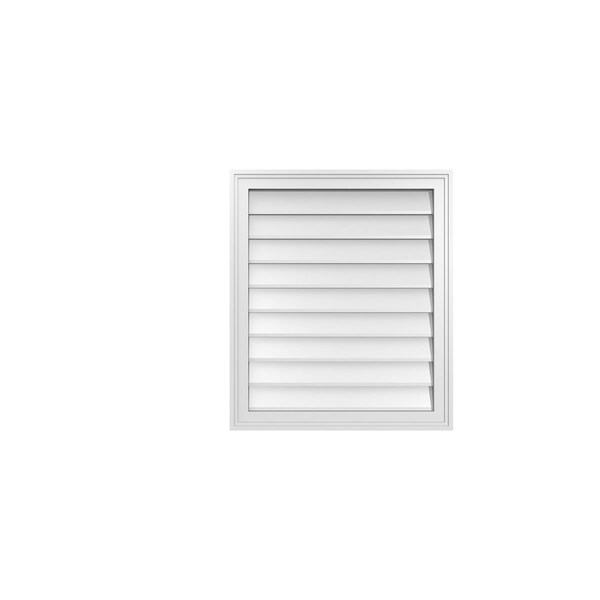 Ekena Millwork Vertical Surface Mount PVC Gable Vnt: Non-Functional, w/2"W x 1-1/2"H, Brickmould Frame, 24"W x 28"H - GVPVE24X2802SN