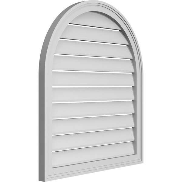 Ekena Millwork Round Top Surface Mount PVC Gable Vent: Functional, w/ 2"W x 1-1/2"P Brickmould Frame, 28"W x 32"H - GVPRT28X3202SF