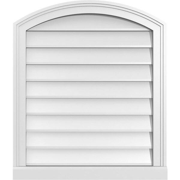 Ekena Millwork Arch Top Surface Mount PVC Gable Vent: Functional, w/ 2"W x 2"P Brickmould Sill Frame, 24"W x 28"H - GVPAR24X2803SF