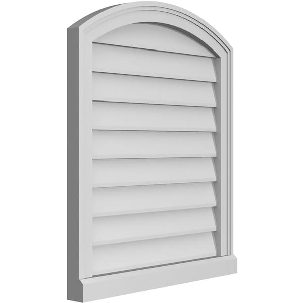 Ekena Millwork Arch Top Surface Mount PVC Gable Vent: Functional, w/ 2"W x 2"P Brickmould Sill Frame, 24"W x 28"H - GVPAR24X2803SF