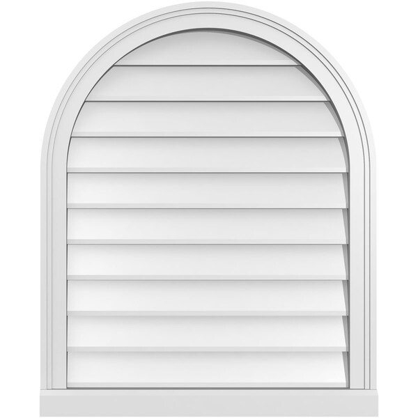 Ekena Millwork Round Top Surface Mount PVC Gable Vent w/ 2"W x 2"P Brickmould Sill Frame, 26"W x 32"H - GVPRT26X3203SN