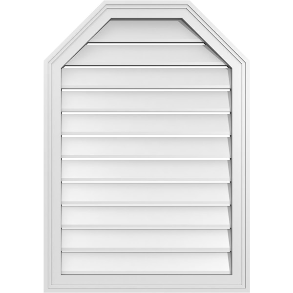 Ekena Millwork Octagonal Top Surface Mount PVC Gable Vent w/ 2"W x 1-1/2"P Brickmould Frame, 24"W x 34"H - GVPOT24X3402SF