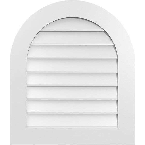Ekena Millwork Round Top Surface Mount PVC Gable Vent: Non-Functional, w/ 3-1/2"W x 1"P Standard Frame, 26"W x 30"H - GVPRT26X3001SN