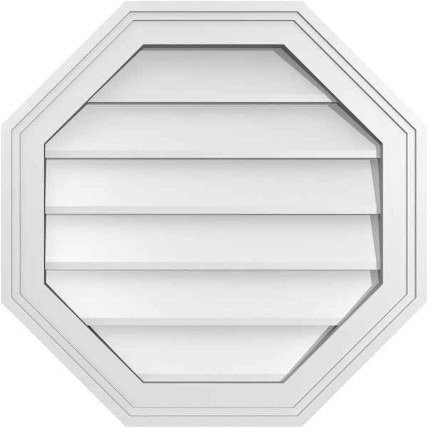 Ekena Millwork Octagonal Surface Mount PVC Gable Vent w/ 2"W x 1-1/2"P Brickmould Frame, 20"W x 20"H - GVPOC20X2002SN