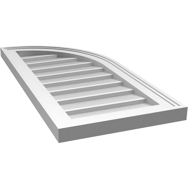 Ekena Millwork Quarter Round Top Right Surface Mount PVC Gable Vent w/ 2"W x 1-1/2"P Brickmould Frame, 14"W x 30"H - GVPQR14X3002SN