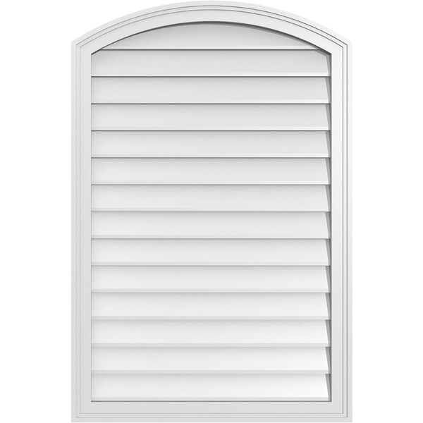 Ekena Millwork Arch Top Surface Mount PVC Gable Vent: Functional, w/ 2"W x 1-1/2"P Brickmould Frame, 28"W x 42"H - GVPAR28X4202SF
