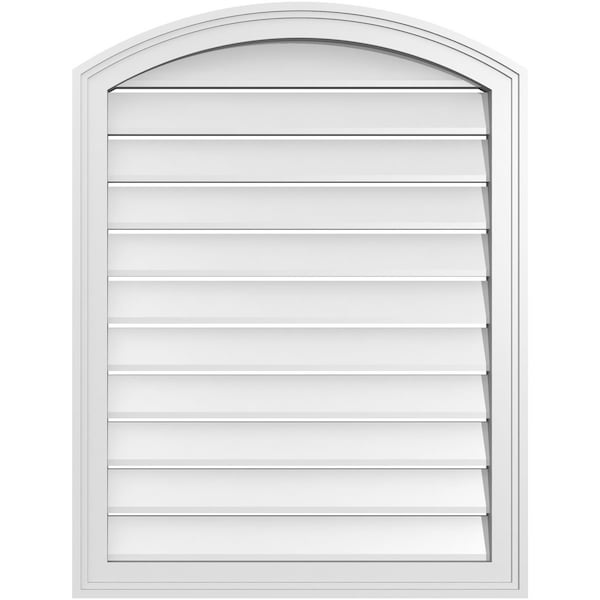 Ekena Millwork Arch Top Surface Mount PVC Gable Vent: Non-Functional, w/2"W x 1-1/2"P Brickmould Frame, 26"W x 32"H - GVPAR26X3202SN