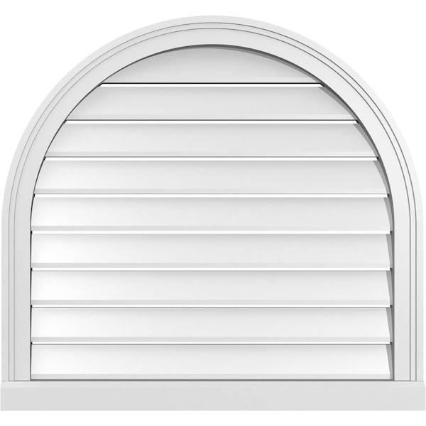 Ekena Millwork Round Top Surface Mount PVC Gable Vent: Functional, w/ 2"W x 2"P Brickmould Sill Frame, 30"W x 28"H - GVPRT30X2803SF