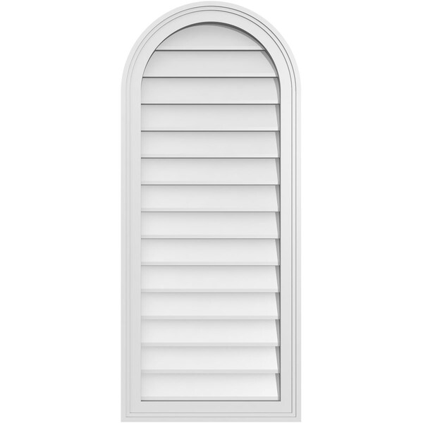 Ekena Millwork Round Top Surface Mount PVC Gable Vent w/ 2"W x 1-1/2"P Brickmould Frame, 18"W x 42"H - GVPRT18X4202SN