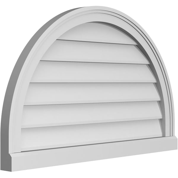 Ekena Millwork Round Top Surface Mount PVC Gable Vent w/ 2"W x 2"P Brickmould Sill Frame, 32"W x 20"H - GVPRT32X2003SN