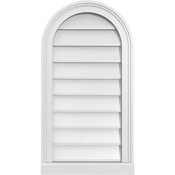 Ekena Millwork Round Top Surface Mount PVC Gable Vent w/ 2"W x 2"P Brickmould Sill Frame, 16"W x 30"H - GVPRT16X3003SN