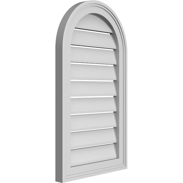 Ekena Millwork Round Top Surface Mount PVC Gable Vent: Functional, w/ 2"W x 1-1/2"P Brickmould Frame, 16"W x 28"H - GVPRT16X2802SF