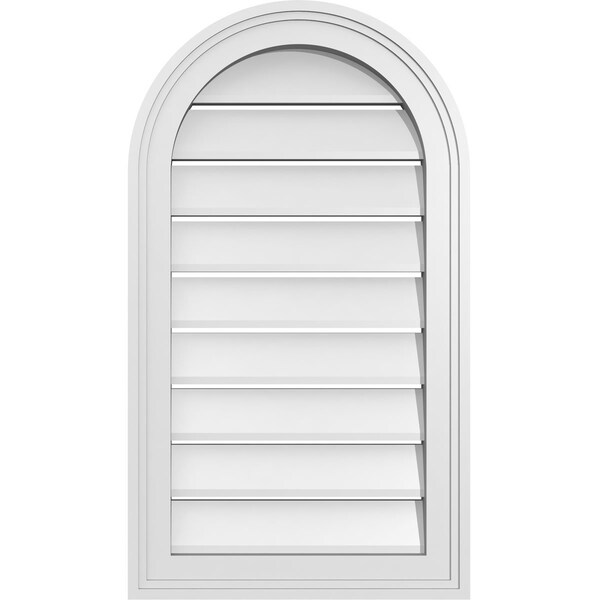 Ekena Millwork Round Top Surface Mount PVC Gable Vent: Functional, w/ 2"W x 1-1/2"P Brickmould Frame, 16"W x 28"H - GVPRT16X2802SF