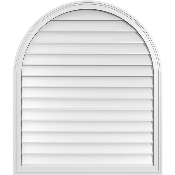 Ekena Millwork Round Top Surface Mount PVC Gable Vent w/ 2"W x 1-1/2"P Brickmould Frame, 36"W x 42"H - GVPRT36X4202SN