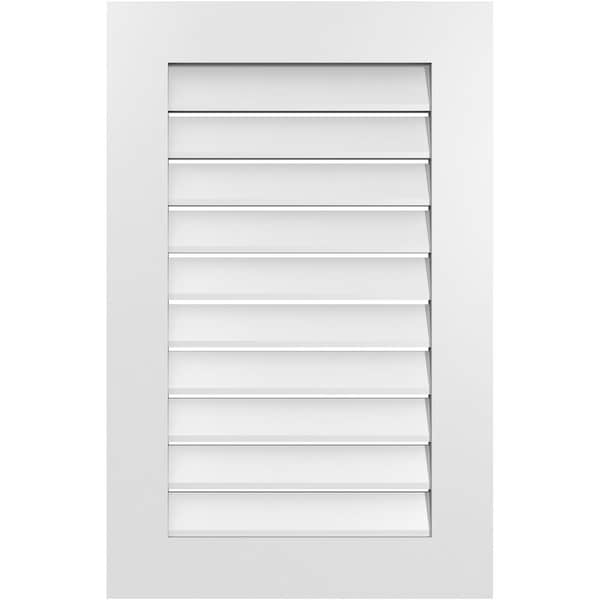 Ekena Millwork Vertical Surface Mount PVC Gable Vent: Functional, w/ 3-1/2"W x 1"P Standard Frame, 22"W x 34"H - GVPVE22X3401SF