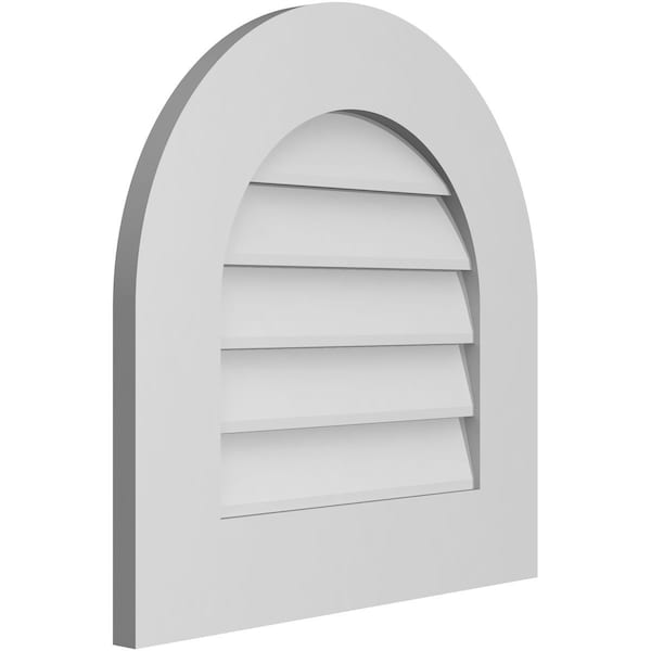 Ekena Millwork Round Top Surface Mount PVC Gable Vent: Non-Functional, w/ 3-1/2"W x 1"P Standard Frame, 20"W x 20"H - GVPRT20X2001SN