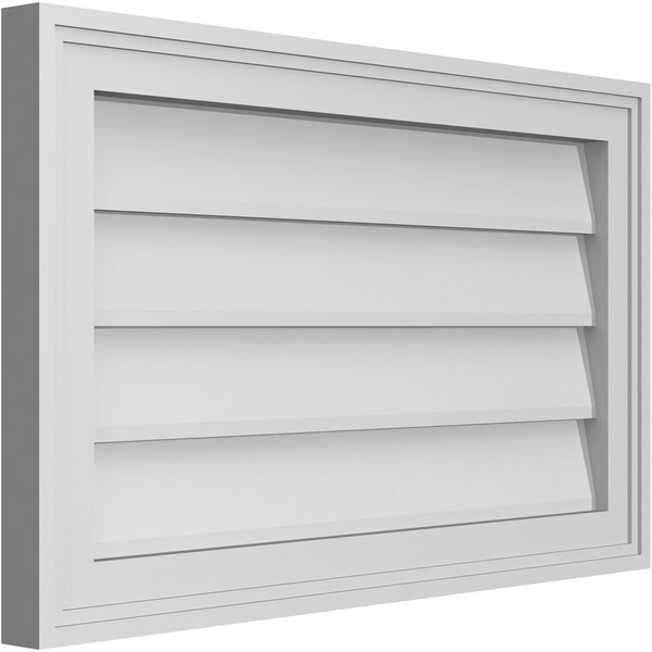 Ekena Millwork Vertical Surface Mount PVC Gable Vnt: Non-Functional, w/2"W x 1-1/2"H, Brickmould Frame, 26"W x 16"H - GVPVE26X1602SN