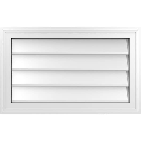 Ekena Millwork Vertical Surface Mount PVC Gable Vnt: Non-Functional, w/2"W x 1-1/2"H, Brickmould Frame, 26"W x 16"H - GVPVE26X1602SN