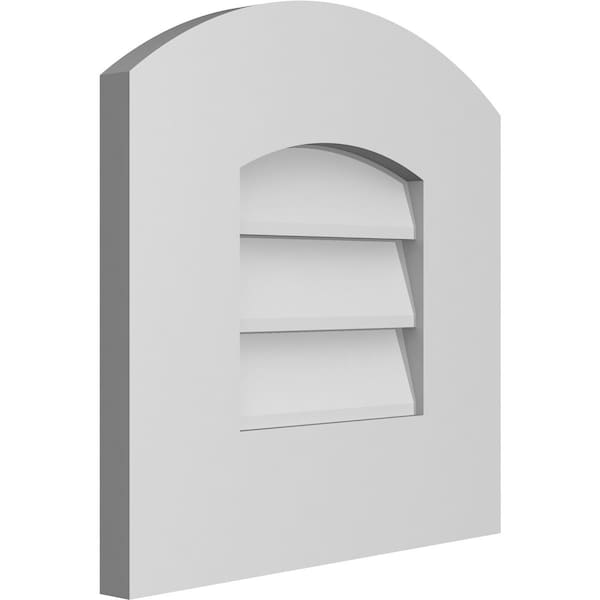 Ekena Millwork Arch Top Surface Mount PVC Gable Vent: Functional, w/ 3-1/2"W x 1"P Standard Frame, 14"W x 14"H - GVPAR14X1401SF