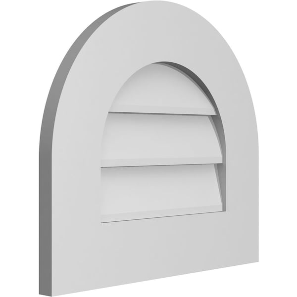Ekena Millwork Round Top Surface Mount PVC Gable Vent: Non-Functional, w/ 3-1/2"W x 1"P Standard Frame, 18"W x 16"H - GVPRT18X1601SN