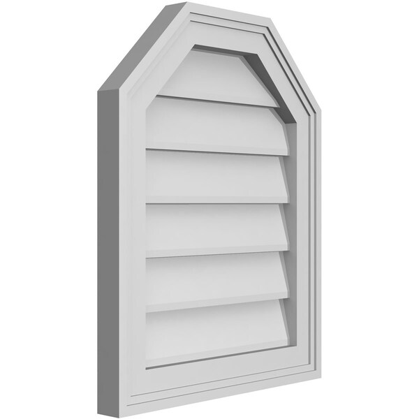 Ekena Millwork Octagonal Top Surface Mount PVC Gable Vent w/ 2"W x 1-1/2"P Brickmould Frame, 16"W x 20"H - GVPOT16X2002SN
