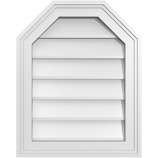 Ekena Millwork Octagonal Top Surface Mount PVC Gable Vent w/ 2"W x 1-1/2"P Brickmould Frame, 16"W x 20"H - GVPOT16X2002SN