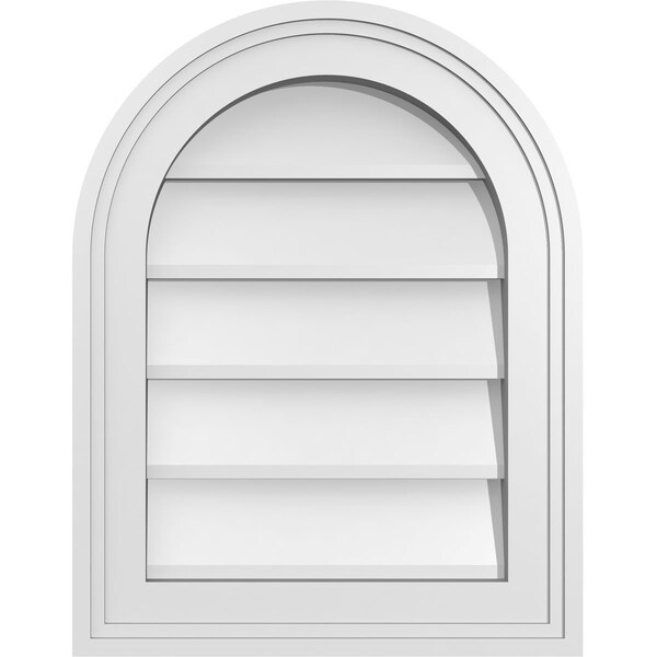 Ekena Millwork Round Top Surface Mount PVC Gable Vent w/ 2"W x 1-1/2"P Brickmould Frame, 14"W x 18"H - GVPRT14X1802SN