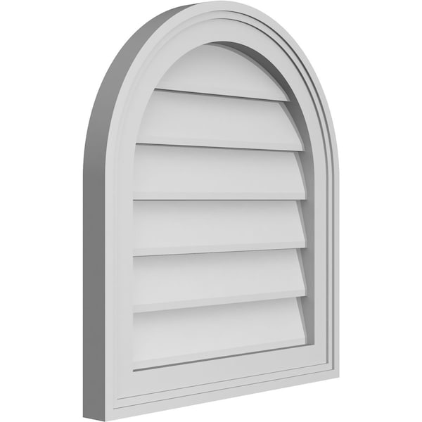 Ekena Millwork Round Top Surface Mount PVC Gable Vent w/ 2"W x 1-1/2"P Brickmould Frame, 18"W x 20"H - GVPRT18X2002SN