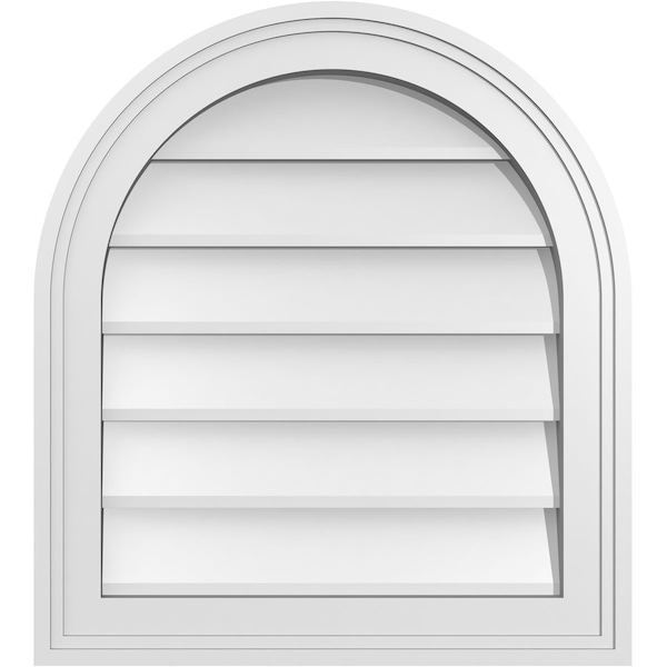 Ekena Millwork Round Top Surface Mount PVC Gable Vent w/ 2"W x 1-1/2"P Brickmould Frame, 18"W x 20"H - GVPRT18X2002SN