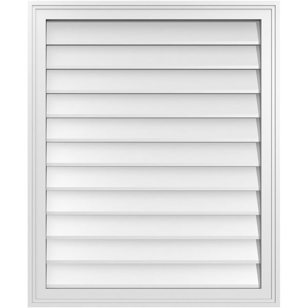 Ekena Millwork Vertical Surface Mount PVC Gable Vnt: Non-Functional, w/2"W x 1-1/2"H, Brickmould Frame, 28"W x 34"H - GVPVE28X3402SN