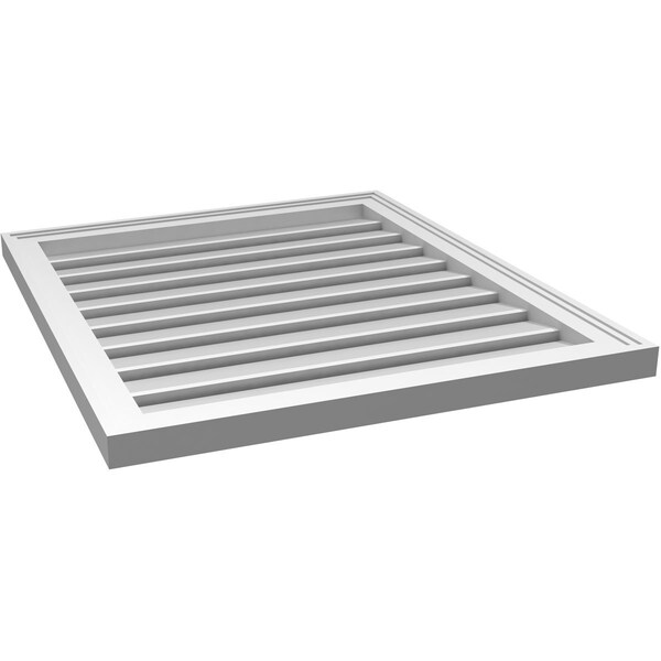 Ekena Millwork Vertical Surface Mount PVC Gable Vent: Functional, w/ 2"W x 1-1/2"P Brickmould Frame, 26"W x 30"H - GVPVE26X3002SF