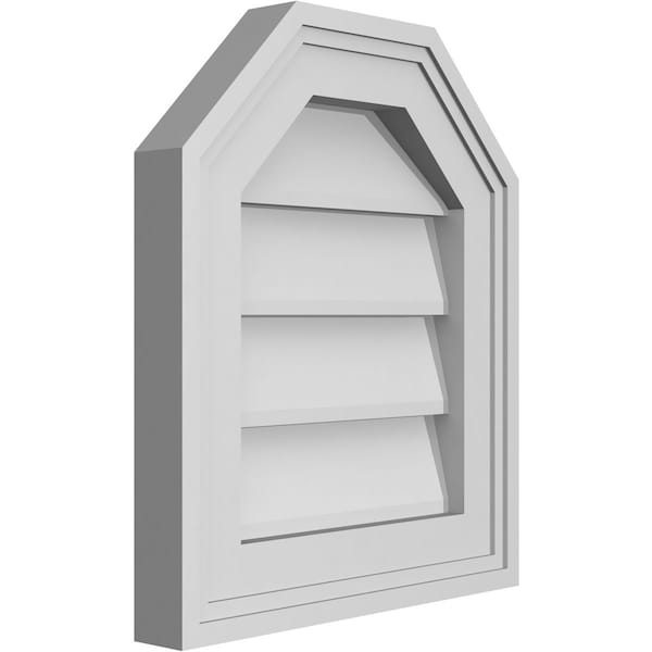 Ekena Millwork Octagonal Top Surface Mount PVC Gable Vent w/ 2"W x 1-1/2"P Brickmould Frame, 12"W x 14"H - GVPOT12X1402SN