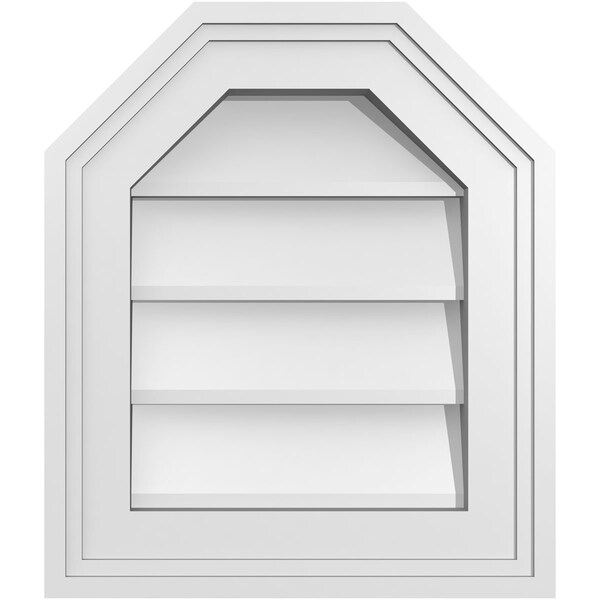 Ekena Millwork Octagonal Top Surface Mount PVC Gable Vent w/ 2"W x 1-1/2"P Brickmould Frame, 12"W x 14"H - GVPOT12X1402SN