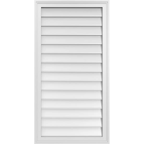 Ekena Millwork Vertical Surface Mount PVC Gable Vnt: Non-Functional, w/2"W x 1-1/2"H, Brickmould Frame, 22"W x 42"H - GVPVE22X4202SN