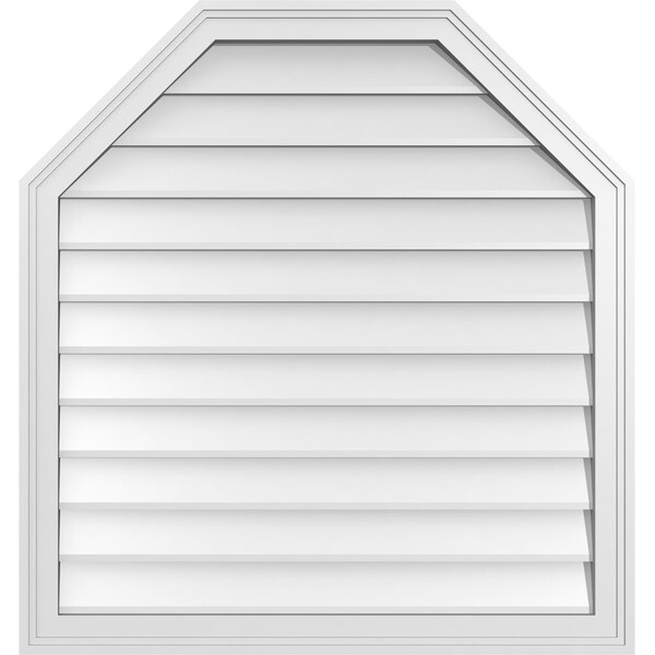 Ekena Millwork Octagonal Top Surface Mount PVC Gable Vent w/ 2"W x 1-1/2"P Brickmould Frame, 32"W x 34"H - GVPOT32X3402SN