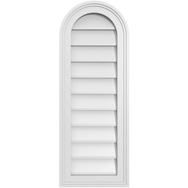 Ekena Millwork Round Top Surface Mount PVC Gable Vent w/ 2"W x 1-1/2"P Brickmould Frame, 12"W x 32"H - GVPRT12X3202SN