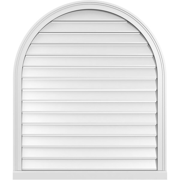 Ekena Millwork Round Top Surface Mount PVC Gable Vent: Functional, w/ 2"W x 2"P Brickmould Sill Frame, 36"W x 42"H - GVPRT36X4203SF