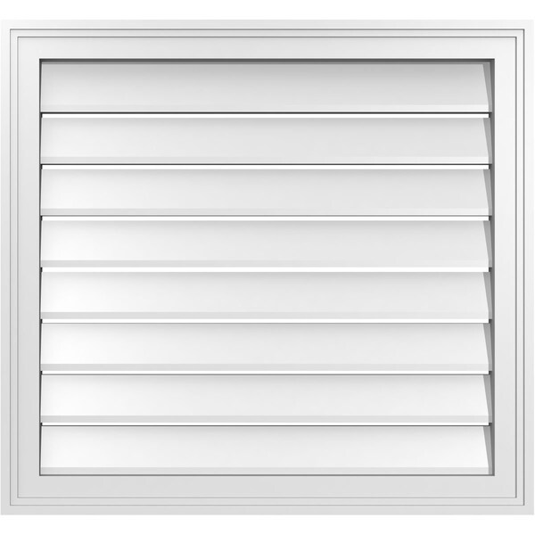 Ekena Millwork Vertical Surface Mount PVC Gable Vent: Functional, w/ 2"W x 1-1/2"P Brickmould Frame, 28"W x 26"H - GVPVE28X2602SF