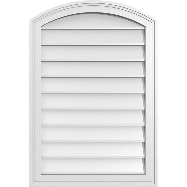 Ekena Millwork Arch Top Surface Mount PVC Gable Vent: Functional, w/ 2"W x 1-1/2"P Brickmould Frame, 22"W x 32"H - GVPAR22X3202SF