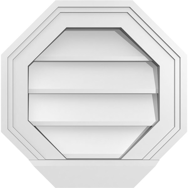 Ekena Millwork Octagonal Surface Mount PVC Gable Vent w/ 2"W x 2"P Brickmould Sill Frame, 14"W x 14"H - GVPOC14X1403SN