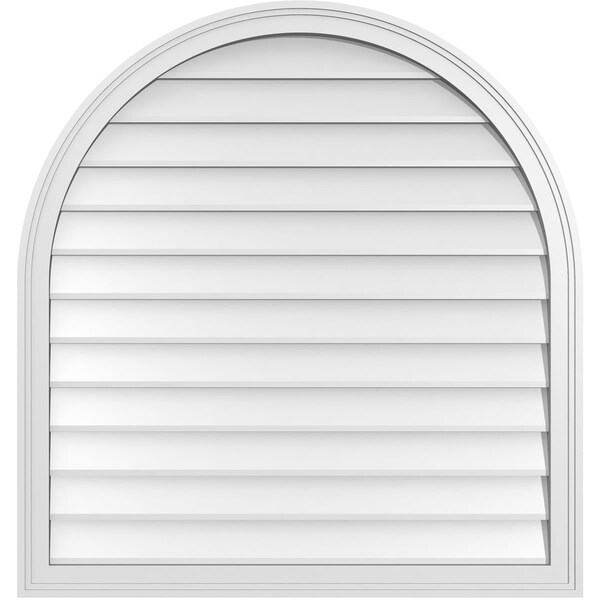 Ekena Millwork Round Top Surface Mount PVC Gable Vent w/ 2"W x 1-1/2"P Brickmould Frame, 36"W x 38"H - GVPRT36X3802SN