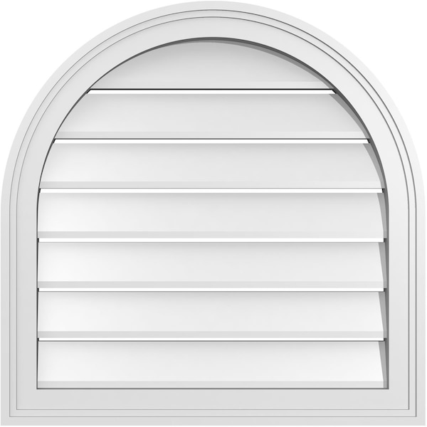 Ekena Millwork Round Top Surface Mount PVC Gable Vent: Functional, w/ 2"W x 1-1/2"P Brickmould Frame, 24"W x 24"H - GVPRT24X2402SF