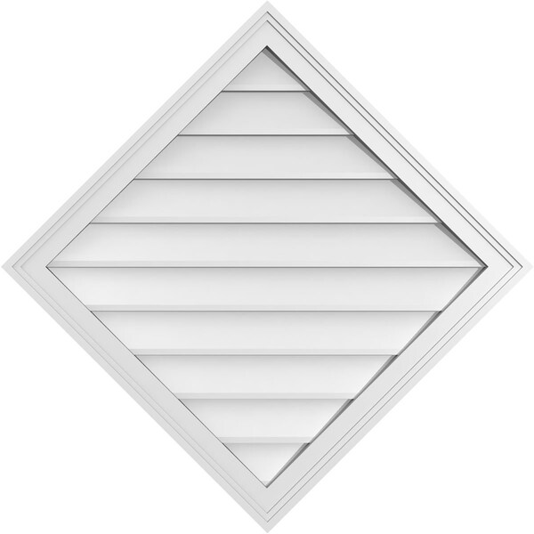 Ekena Millwork Diamond Surface Mount PVC Gable Vent: Functional, w/ 2"W x 1-1/2"P Brickmould Frame, 34"W x 34"H - GVPDI34X3402SF