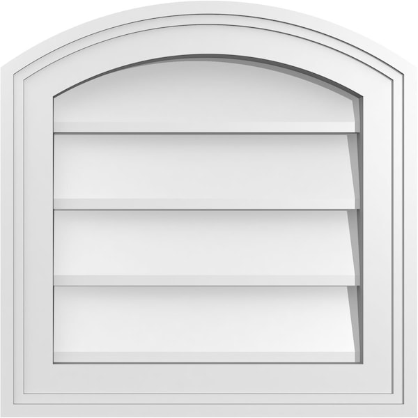 Ekena Millwork Arch Top Surface Mount PVC Gable Vent: Functional, w/ 2"W x 1-1/2"P Brickmould Frame, 16"W x 16"H - GVPAR16X1602SF